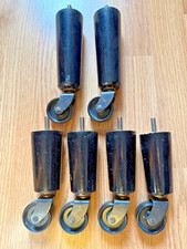 Set of 6 Vintage Wooden Screw-In Cabinet/ Bed Legs with Castor Wheels