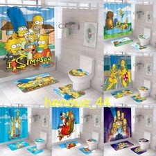 3D The Simpsons Cartoon Shower Curtain Bathroom Toilet Cover Rug Mat Waterproof