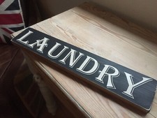 Laundry Sign Wooden Vintage Old Antique Style Farmhouse Victorian Door Plaque