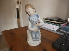Nao Figurine Young Girl Holding Large Teddy Bear Figurine 1977