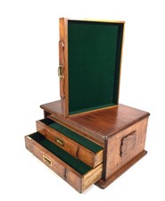 Antique Wooden Oak Tabletop Jewellery / Collectors Box / Chest / 1930s Art Deco