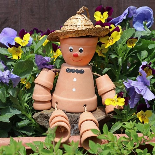 Terracotta flower pot man - terracotta,