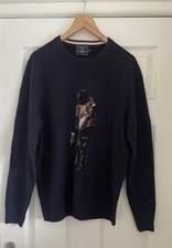 HACKETT LONDON - HARRY SUSSEX SPANIEL NAVY BLUE MERINO WOOL JUMPER - LARGE