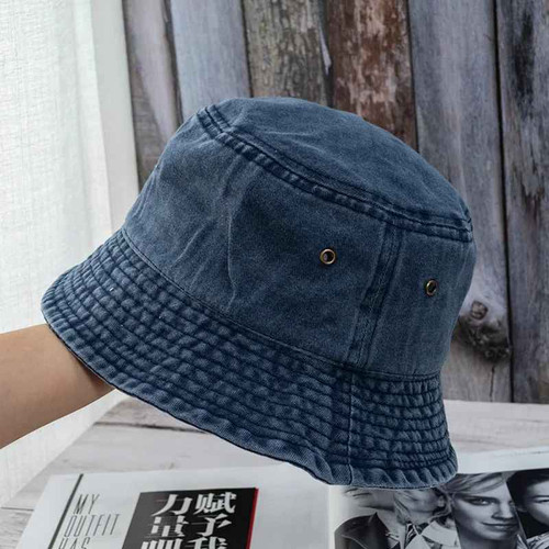 Unisex washed denim bucket - bucket, hat