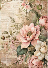 1 x A4 - Rice Paper Decoupage - Vintage, Victorian Flowers, Upcycling