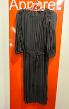 H&M Midi Pleated Dress, Black, Tie Belt, Size Medium, New With Tag, RRP £35, SF,