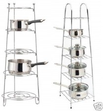 5 TIER CHROME SAUCEPAN POT FRYING PAN STORAGE STAND RACK HOLDER KITCHEN SHELF