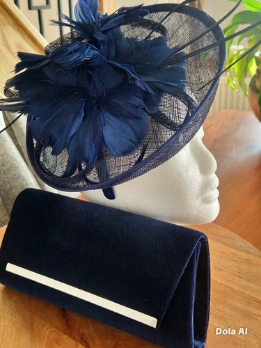 Navy feather fascinator - navy,