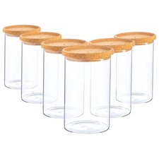6x Glass Storage Jar with Cork Lids Modern Kitchen Food Storage 1 Litre