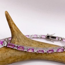 10Ct Emerald Cut Pink Diamond Tennis Bracelet In 14K White Gold Finish 7 inch