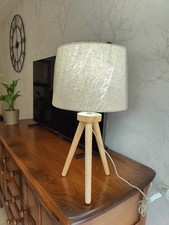 Wooden Tripod Style Table Lamp With Natural Shade