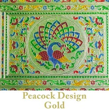 Gold Minakari Peacock Rectangular Bajoth for Diwali Pooja Chowki Mandir Stand