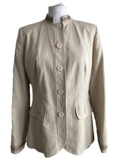 Vintage 90s Y2K BHS Nehru Collar Beige Linen Mix Jacket 10/12
