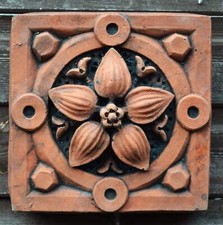 Victorian decorative brick copy antiqued terracotta wall tile "Lily"