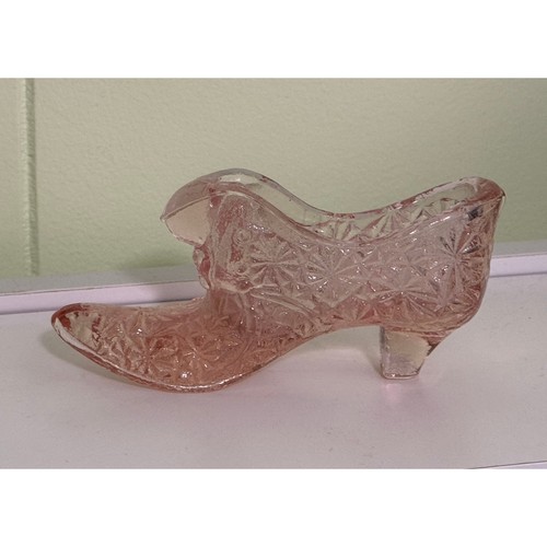 Vintage pink glass slipper - glass,