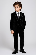 Boys Black Velvet Tuxedo Suit