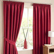 Red Jacquard Swirl Lined Curtains 46x90" Pencil Pleat Pair Modern Window Drapes