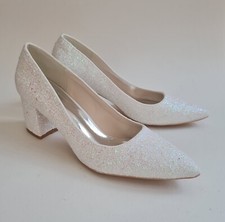 Pearl Chunky Block Heel Bridal Shoes, Glitter Wedding Shoes, 2½" Heel 6½/40