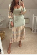 Zara Co Ord Set Knit High Waist Pleated Skirt Crop Top S Pastel Colours READ