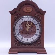 Vintage Bentima Mantle Clock Tempus Fugit Carved Wood 8" Mid-Century With Flaw