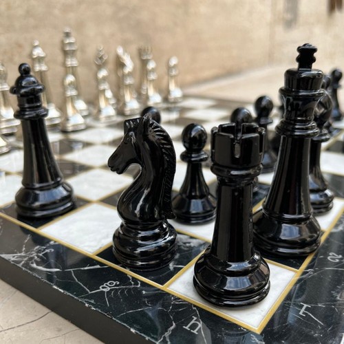 Large chess set marble wooden - large,