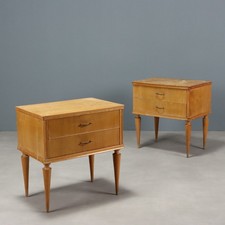 Vintage Bedside Tables Wood Design Drawers Italy 1950s Originals