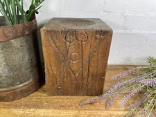 Vintage Reclaimed Hand Carved Indian Wooden Pillar Base Candle Holder Plinth