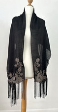 Monsoon Scarf Black Black Embroidered Tasselled Rectangle 200 x 44 cm