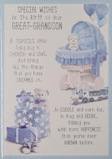 Congratulations on Your Great-Grandson Card Silver Foil Blue Glitter New Baby