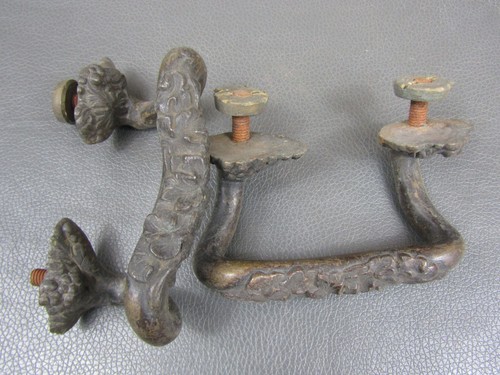 Antique pair ornate cast brass