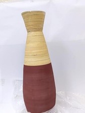 31.5" Tall Handcrafted Bamboo Large Floor Vase, Burgundy and Natural -1 peice