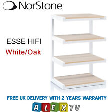Norstone ESSE White HiFi Rack with 4 Oak Shelves AV Furniture Hi-Fi Stand