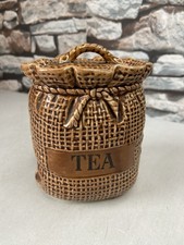 VINTAGE TEA CADDY STORAGE JAR TUB BURLAP HESSIAN SACK DESIGN