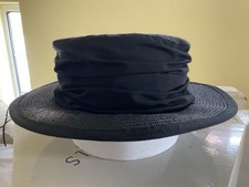 Black Boater Style Cotton/Straw Hat