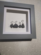 Sea Glass Birds on rocks. Hand Painted Art Box Framed Wall Picture - 12cm 