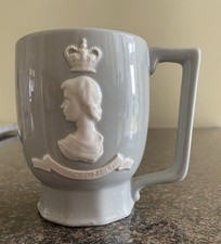 Wedgwood White On Grey Queen Elizabeth II Coronation Mug 1953