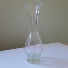 Art Glass CRACKLE GLAZE VASE VINTAGE Bud Ruffled Small