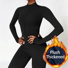 Women Thermal Plush Jumpsuit All in One Baselayer Zip Up Underwear BODYSUIT S-XL