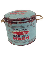 Ottoman Vintage Style Storage Drum Seat Car Wash Design with Lid & Rope #CH