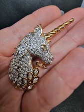 Swarovski Crystals Unicorn Brooch Pin RARE stamped swan 