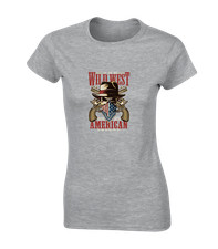 THE WILD WEST LADIES T SHIRT COOL DESIGN COOL OUTLAW COWBOY GUN PISTOL TOP USA