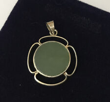 Sterling Silver 925 Jade Jadeite Tudor Rose Circular Quadrant Pendant Necklace I