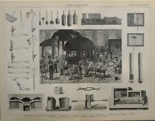 1886 PRINT GLASS MANUFACTURE FRITTING FURNACE CRUCIBLES CUVETTE MOULD PUMP