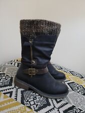 Black Pavers Relife Wool Knit Collar Mid Calf Slouch Boots size 5 G Wide EU 38
