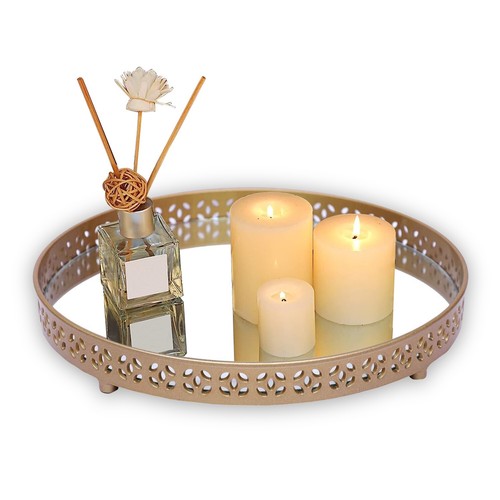 Round decorative mirrored tray - round,