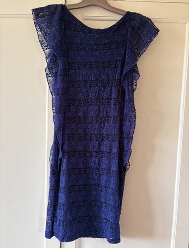 Blue floral lace sheath - floral, dress