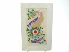 Antique embroidered silk postcard birthday card flowers Birthday Greeting 