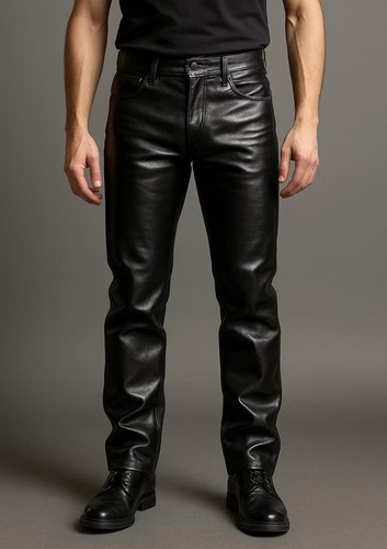Mens black leather biker pants - mens,