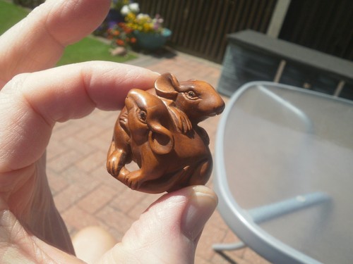 Hand carved wood netsuke - carved,