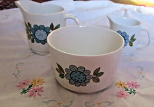 Vintage J & G Meakin Studio Topic 2 x Milk Cream Jugs And Sugar Bowl Large